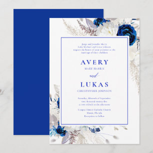 Modern Royal Blue & White Flowers Wedding Invitation