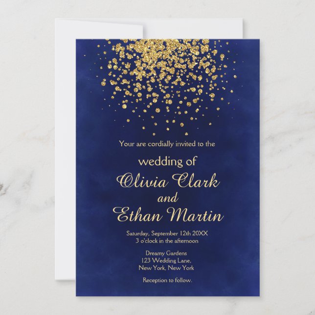 Modern Royal Blue with Gold Confetti Invitation (Front)