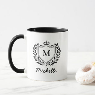Modern Royal Crest Emblem Monogram Script Name     Mug