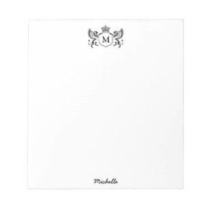 Modern Royal Crown Emblem Lions Monogram Script Notepad