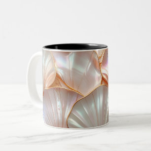 Modern Royal Mother of Pearl & Rose Gold Mosaic Mu Two-Tone Coffee Mug