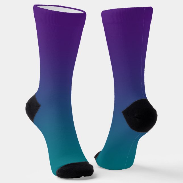 Modern Royal Purple Dark Turquoise Gradient Socks (Angled)