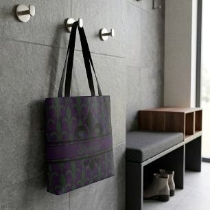 Modern Royal Purple Fleur-de-lis pattern Monogram Tote Bag