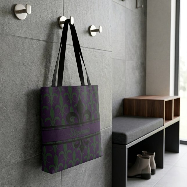 Modern Royal Purple Fleur-de-lis pattern Monogram Tote Bag (Creator Uploaded)