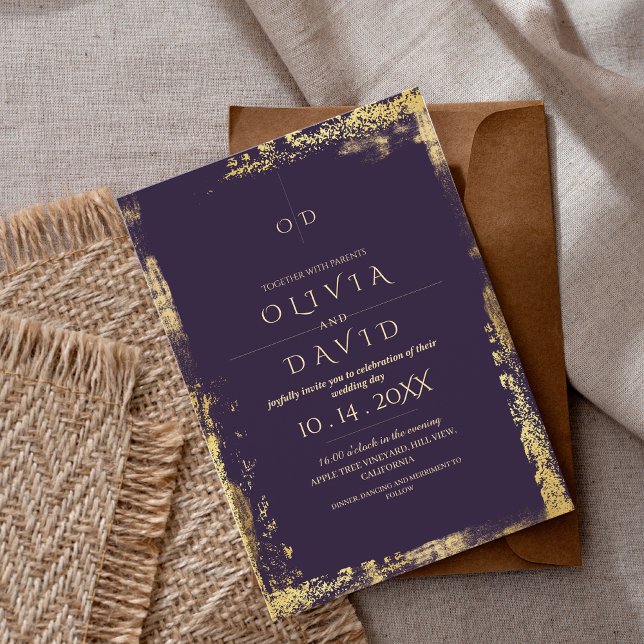 Modern Royal Purple Gold Wedding Invitation (Creator Uploaded)