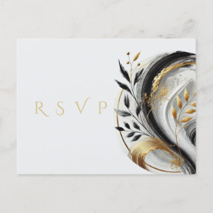 Modern RSVP Black White and Gold Wedding- Postcard