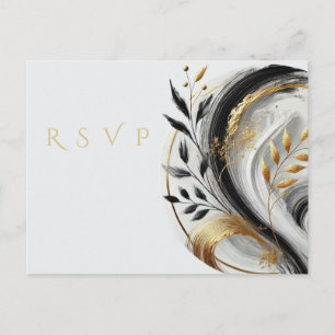 Modern RSVP Black White and Gold Wedding- Postcard