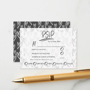 Modern RSVP Black & White Hearts Pattern Enclosure Card