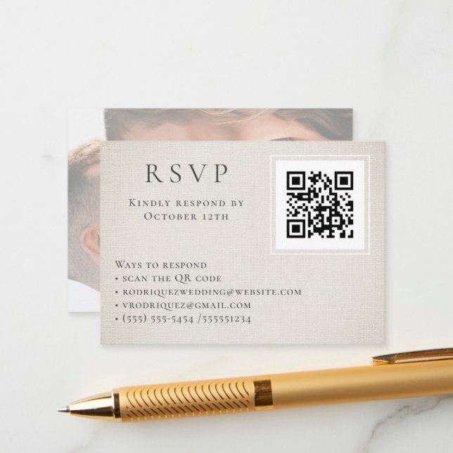 Modern RSVP Online QR Code Photo Enclosure Card (Front/Back In Situ)