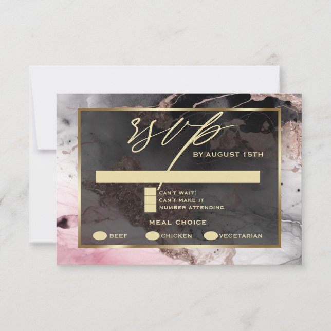 Modern RSVP Paint Abstract Rose Charcoal Gold (Front)
