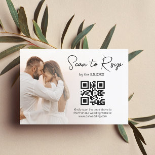modern  rsvp qr code minimalist wedding photo card