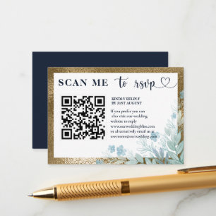 Modern RSVP QR Code Navy Blue & Gold Wedding  Enclosure Card