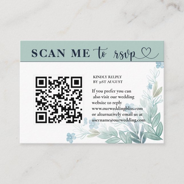 Modern RSVP QR Code Sage Green & White Wedding   Enclosure Card (Front)