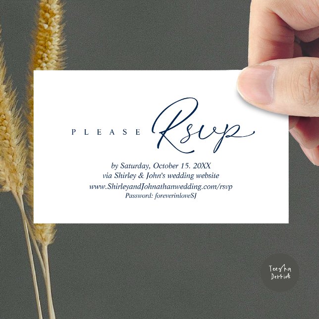 Modern RSVP Wedding Invitation, via Website Enclosure Card (Modern RSVP Wedding Invitation, via Website Enclosure Card, Phone, email, Navy Blue)