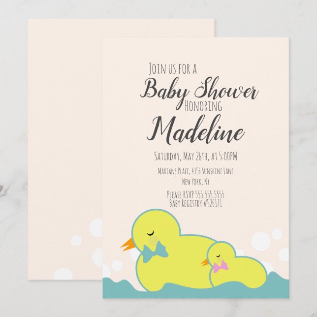 Modern  Rubber Ducks Beige  Baby Shower   Invitation (Front/Back)