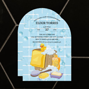 Modern Rubber Ducky Bubbles Baby Shower Invitation