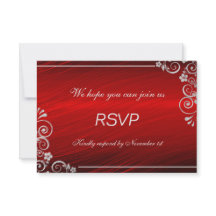 Modern Ruby Red Silver Grey Floral  Wedding RSVP
