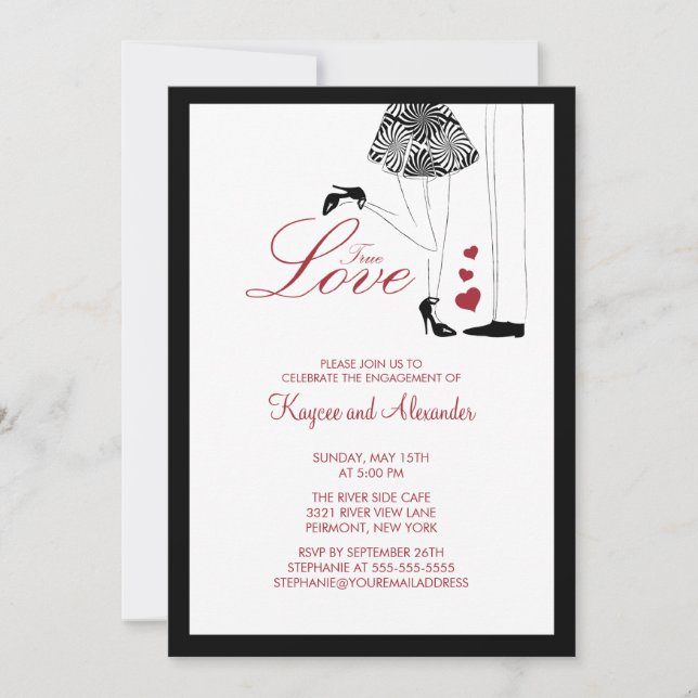 Modern rue Love Couple Engagement Invitations (Front)