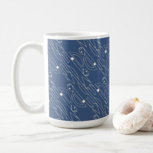 Modern Running Rabbit Blue White Unique Coffee Mug