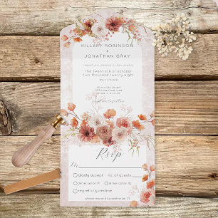 Modern Rust Boho & Neutrals Floral Dinner All In One Invitation
