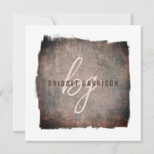 Modern Rust Brown Monogrammed Flat Note Card