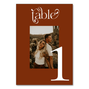 Modern Rust Calligraphy Wedding Table Numbers 