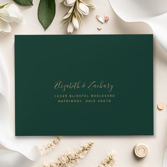 Modern Rust Gold Agate Green Wedding RSVP Return Envelope (Creator Uploaded)