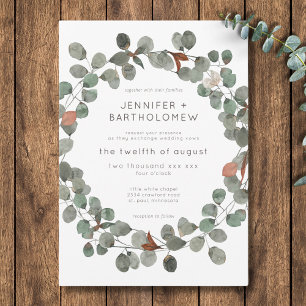 Modern Rust Green Eucalyptus Wreath Wedding Invitation