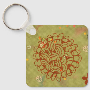 Modern Rust Green Sun Blossom Key Ring