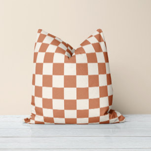 Modern Rust Orange & Cream Gingham Cushion