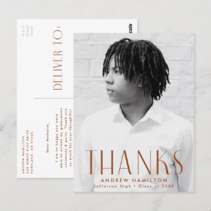 Modern Rust Photo Graduation Thank You Postcard