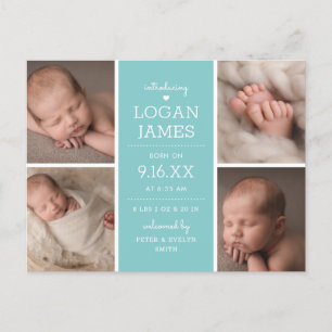 Modern Rustic 4 Photo Collage Baby Announcement Postcard