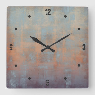 Modern rustic abstract square wall clock
