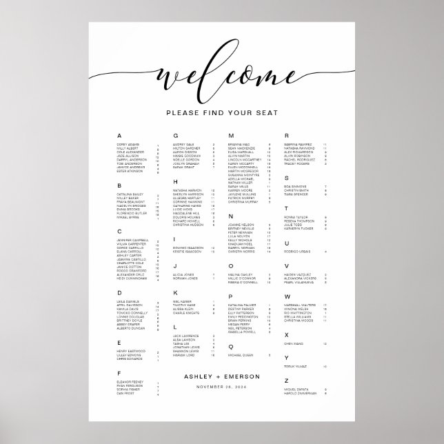 Modern Rustic Alphabetical Seating Chart Sign (Front)