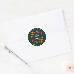 Modern Rustic Autumn Leaves Bridal Shower Classic Round Sticker