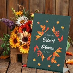 Modern Rustic Autumn Leaves Bridal Shower Pedestal Sign