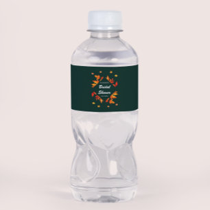 Modern Rustic Autumn Leaves Bridal Shower Water Bottle Label