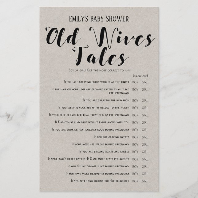 Modern Rustic Baby Shower Game PRINTED (Front)