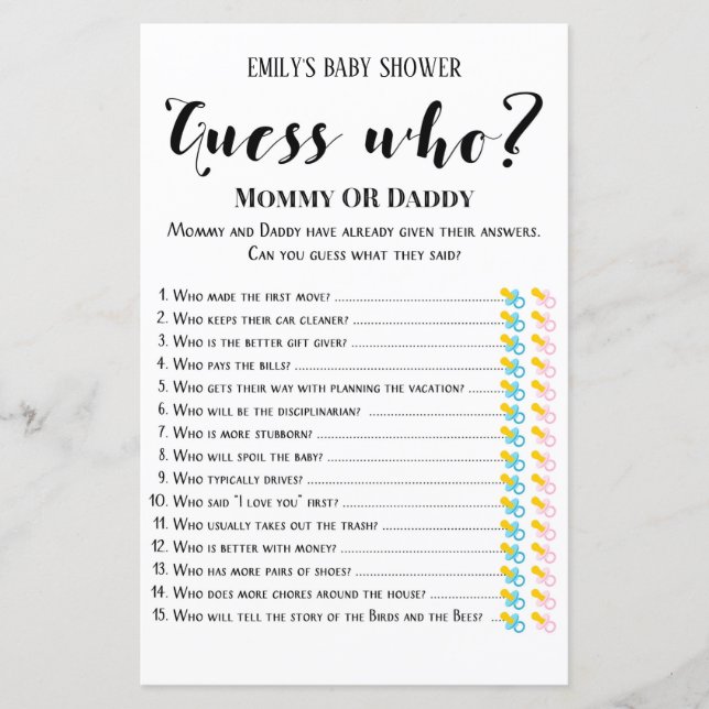Modern Rustic Baby Shower Game PRINTED (Front)