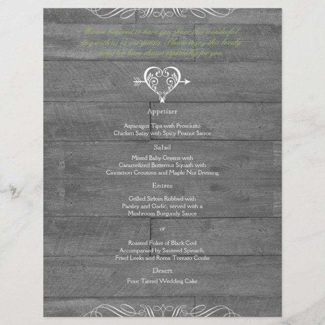 Modern Rustic Barn Wood Wedding Menu (Front)