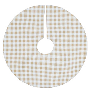 Modern Rustic Beige White Gingham Check Brushed Polyester Tree Skirt