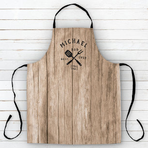 Modern Rustic BEST DAD EVER Cool Retro Wood Adult Apron