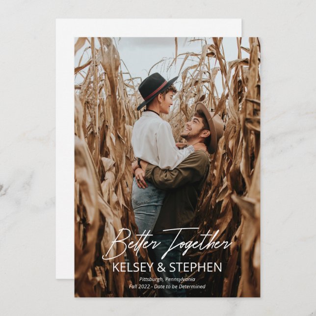 Modern Rustic Better Together Photo Engagement Announcement (Front/Back)