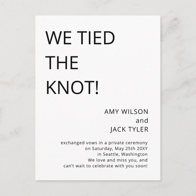 Modern Rustic Black and White Wedding Announcement Postcard (Front)