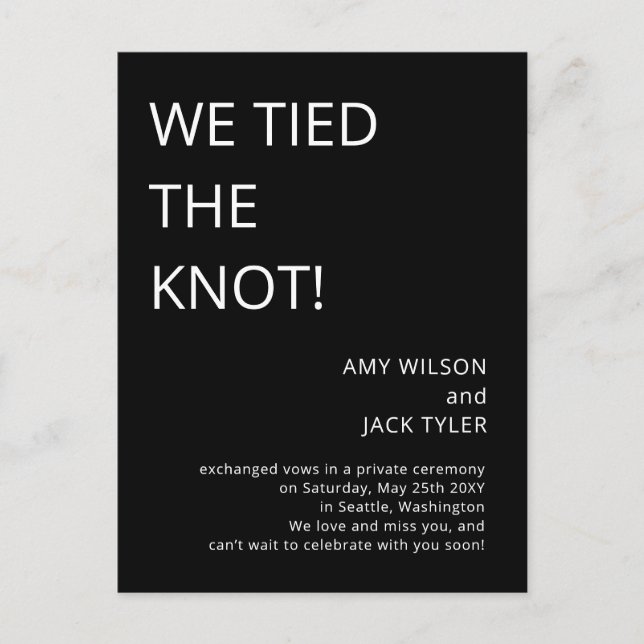 Modern Rustic Black and White Wedding Announcement Postcard (Front)