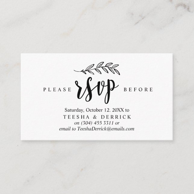 Modern Rustic, Black font, Wedding Party RSVP Enclosure Card (Front)