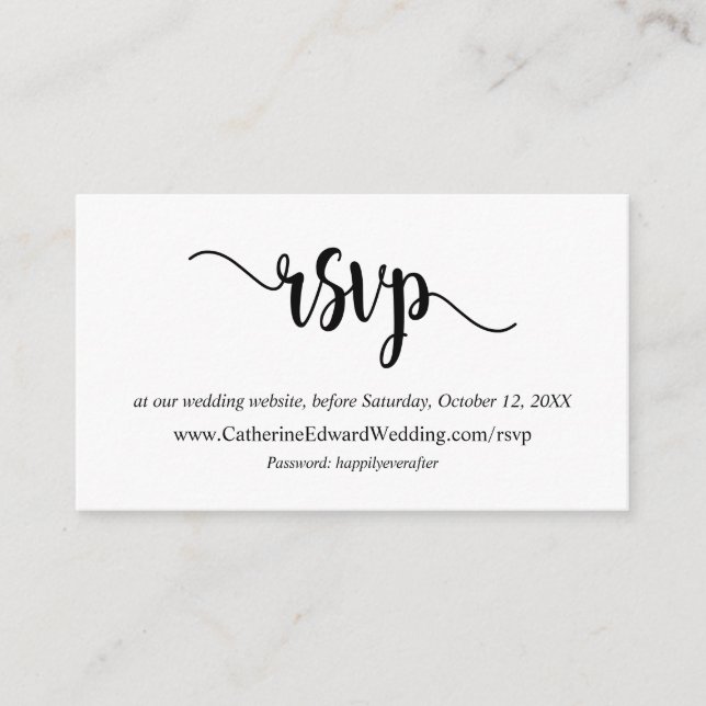 Modern Rustic, Black Script, Online RSVP website Enclosure Card (Front)
