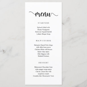 Modern Rustic Black Script, Wedding Dinner Menu