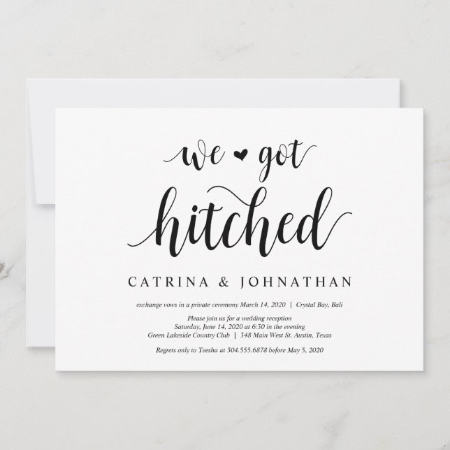 Modern Rustic, Black script, Wedding Elopement Invitation (Front)
