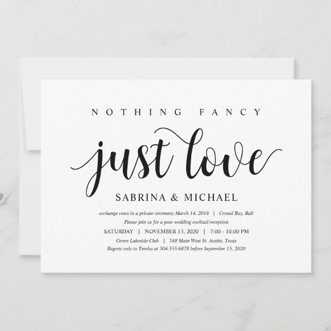 Modern Rustic, Black Script, Wedding Elopement Invitation (Front)